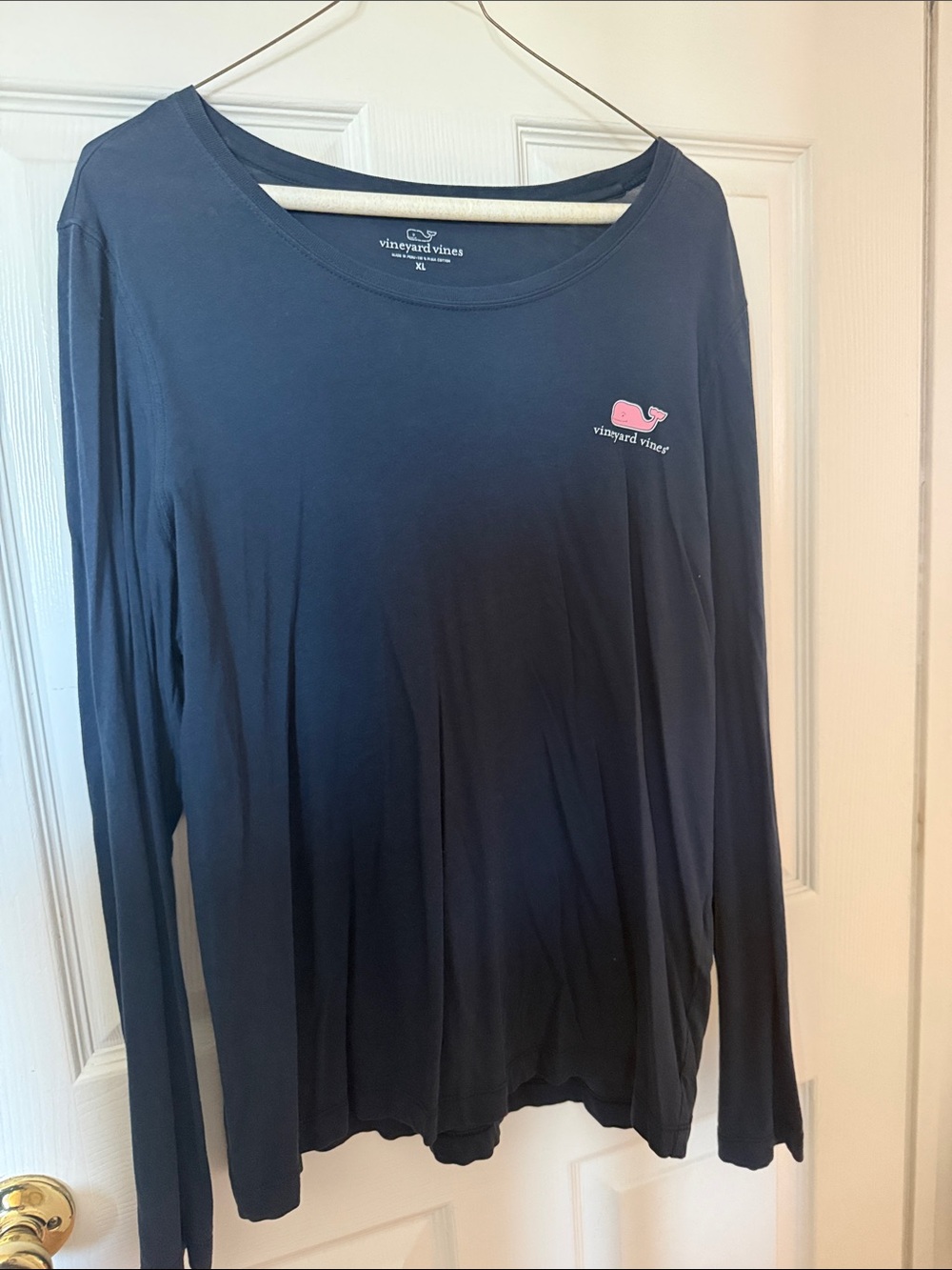 Vineyard Vines Navy Long Sleeve Tee with Pink Whale Logo